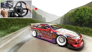 Drifting Tsuchisaka Downhill in S14 (4K) w/steering wheel | Assetto Corsa