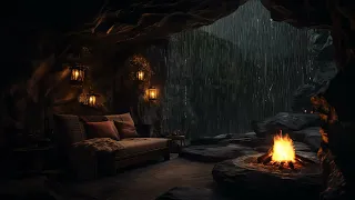 Bliss In The Heart Of An Asmr Cave | A Beautiful Night View With The Sound Of Rain For Sleep, Relax