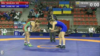 Semifinal FW - 55 kg: Evelina NIKOLOVA (BUL) df. Larysa SKOBLYUK (UKR), 9-2