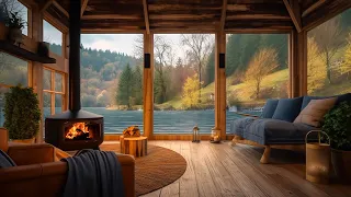 Cozy Lake House Porch in Spring Ambience with Relaxing Lake Waves, Campfire and Birdsong