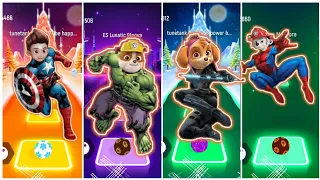 Paw patrol superheroes team  marshall vs chase vs skye vs ryder | tiles hop edm rush