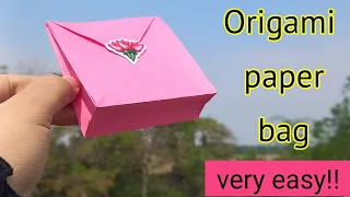 Origami paper bag|DIY paper bag|How to make paper bag at home|Easy paper craft|No glue paper craft