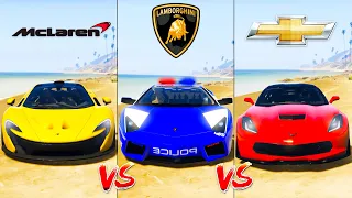McLaren P1 vs Police Lamborghini Reventon vs Chevrolet Corvette - GTA 5 Car Mods Which is best?