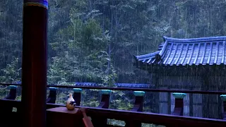 Fall asleep to the sound of rain in an oriental temple
