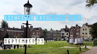 Lichfield Cathedral Outside Walk Tour. UK Tourist Spot, Staffordshire, England UK.