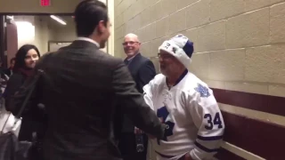 Auston Matthews meets his family after the game