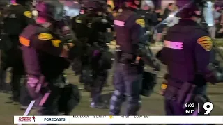 Police in riot gear meet Pro-Palestine protestors at the U of A