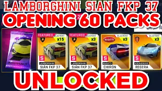 Asphalt 9 | Opening 60 Packs of LAMBORGHINI SIAN FKP 37 | UNLOCKED | Check Drop Rates 👍