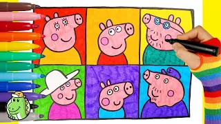 How to draw PEPPA PIG with Her FAMILY - Easy Drawing for Kids and Toddlers