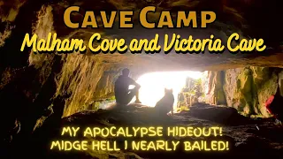 CAVE solo BIVVY CAMPING in MIDGE HELL! Malham Cove Victoria Cave - Epic Drone YORKSHIRE DALES UK