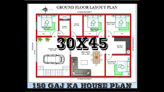 30 X 45 House Plan / 150 Gaj ka Plot / 4BHK ka Layout