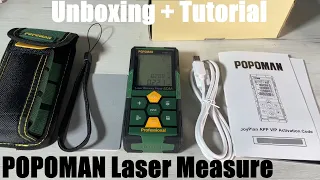 Laser Measure Rechargeable with Bluetooth POPOMAN Laser Distance Meter 196ft unboxing & instructions