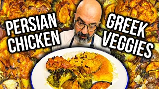 Persian Chicken and Greek Style Vegetables مرغ مجلسی ایرانی با سیب زمینی، لیمو و بروکلی بروش یونانی