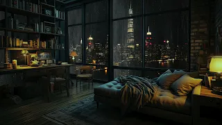 Room Ambience In City With Rain Sounds On Window For Sleeping, Study, Relieve Stress, ASMR