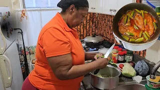 Sunday dinner@brown stew fish/ okra/pot roast pork shoulder/rice and peas🇯🇲