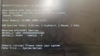 Что делать если в биосе надпись "Chassis intruded! Fatal Error… System Halted"