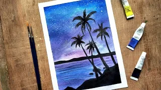 Palm Trees on the Beach | Beginner Watercolor Painting