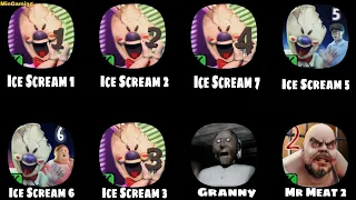 Ice Scream 1, Ice Scream 2, Ice Scream 7, IS4, IS5, IS6, Mr Meat 2, Granny, Help Me Horror Games