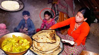 dharme brother daughter cooking potato & pumpkin mix curry || bread lunch eating || @ruralnepall