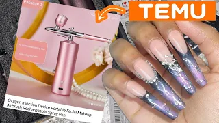 Trying a $16 Airbrush Machine From Temu | Affordable Temu Nail Art Haul | Nail Stickers, Charms