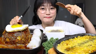 HAMBURGER STEAK, CORN CHEESE, CREAM SOUP🍴MUKBANG ASMR