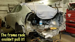 Pulling and cutting the damaged structure of the Lexus IS250