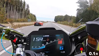 BMW M1000RR and Lamborghini Huracan on Autobahn