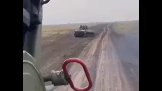 Russian armored vehicle BTR-D drifts during the operation in Ukraine.