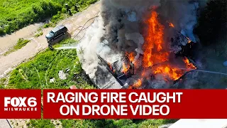 Drone video captures a raging fire that destroyed a building in Kewaskum | FOX6 News Milwaukee