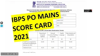 IBPS PO MAINS SCORECARD 2021