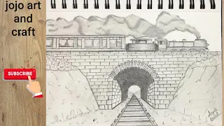 How to draw using 1-point perspective train track and tunnel | 1 point drawing | Jojo art and craft