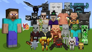 Steve vs Every mob in Minecraft (Bedrock Edition) - ME vs All Mobs (No Armor, No weapons)