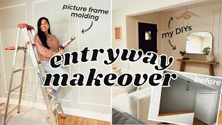 TRANSFORMING MY OUTDATED ENTRYWAY! | DIY Front Entry Makeover! *Picture Frame Molding*