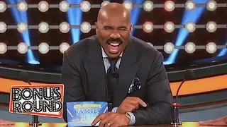 FUNNY PODIUM MOMENTS on Celebrity Family Feud! Steve Harvey Looks Confused!!