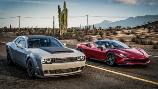 Forza Horizon 5 Drag race: 1025hp Dodge Demon 170 vs Ferrari SF90 Stradale