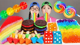 Rainbow Dessert Crepe Cake, Popping Boba DONA Mukbang