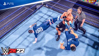 WWE 2K22 PSG (Messi, Neymar, Mbappe) vs John Cena, The Rock, Brock Lesnar, | Tag Team Match 4K