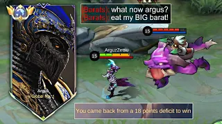 ARGUS HARDEST COMEBACK! 18 POINTS DEFICIT TO WIN THE GAME! ARGUS VS BARATS EXP LANE🔥