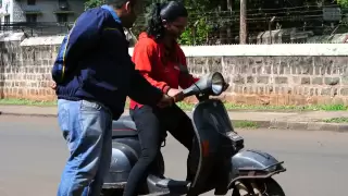 girl riding scooter first time