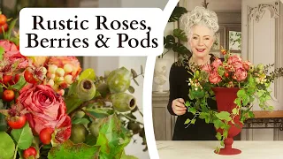 A Rustic Fall Floristry Design: Roses, Berries and Pods