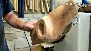 Woodturning a  peice of Mesquite fire wood into a live edge winged bowl.