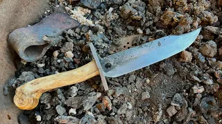 A new bowie knife is born in the forge. Plow spring steel and deer bone handle