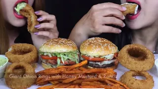 KIM & LIZ ASMR *BITES ONLY* CHEESEBURGER, ONION RINGS, FRIES ASMR