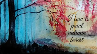 How to paint autumn forest with watercolours. Easy watercolour landscape forest painting.