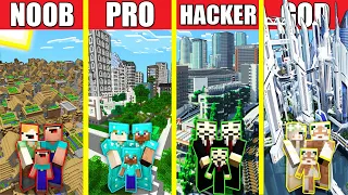 Minecraft Battle: CITY BUILD CHALLENGE - NOOB vs PRO vs HACKER vs GOD / Animation MODERN HOUSE