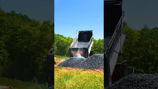 🚧 Dump Truck Unloads Gravel - Watch the Process in Action #shorts #dumptruck #roadconstruction