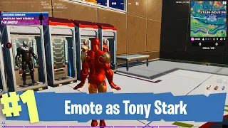Emote as Tony Stark in the Stark Workshop - Fortnite Ironman Challenge