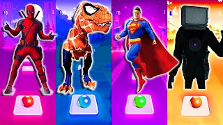 Deadpool 🆚 Spider-man Dinosaurs 🆚 Superman 🆚 Titan TV Man  | Tiles Hop - EDM Rush 🔴