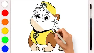 Learn to draw RUBBLE from Paw Patrol. Drawings for children.