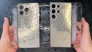 IPhone 15 Pro Max vs Samsung S24 Ultra - Sparkling Water FREEZE Test! Will It Survive ?
